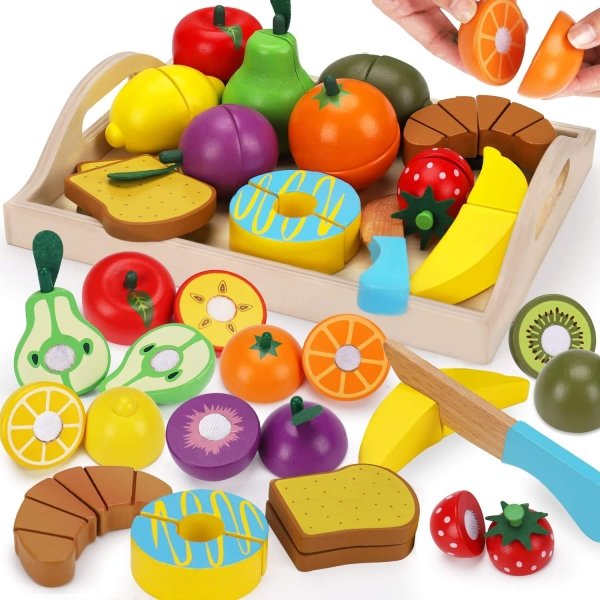 Wooden Play Food Kids Kitchen Cutting Fruits Toys