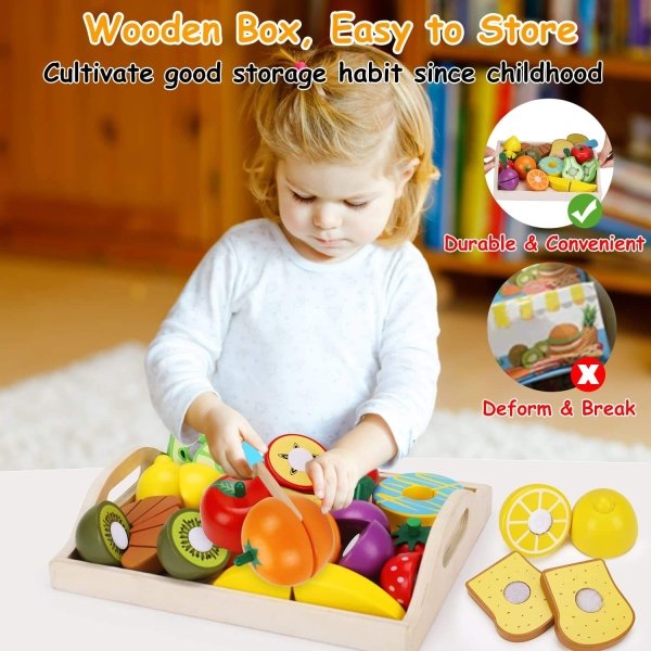 Wooden Play Food Kids Kitchen Cutting Fruits Toys