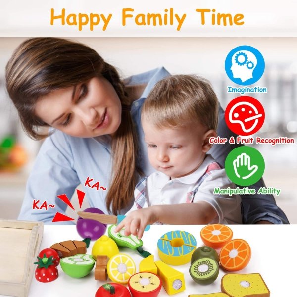 Wooden Play Food Kids Kitchen Cutting Fruits Toys