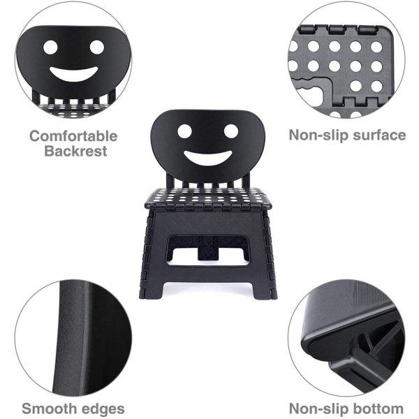 Folding Step Stool with Smile Back Support for Kids